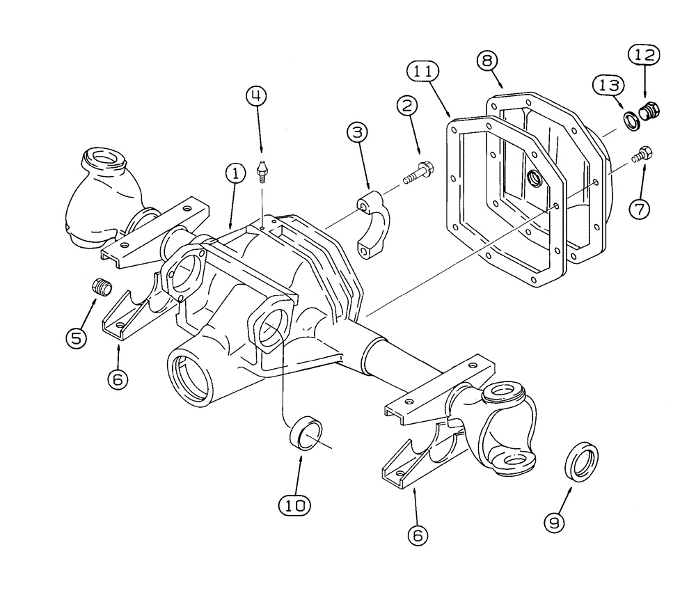 Схема запчастей Case 460 - (6-58) - REAR STEERABLE AXLE ASSEMBLY, 141854A1, AXLE HOUSING (06) - POWER TRAIN