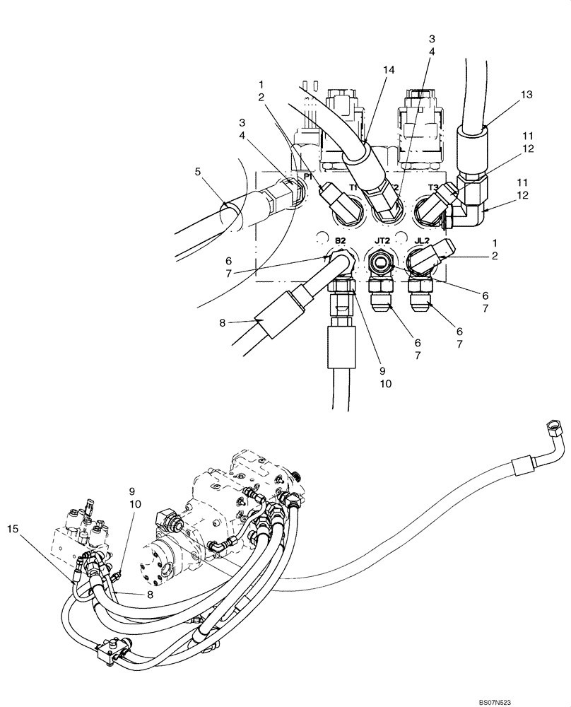 Схема запчастей Case 445 - (06-13) - HYDROSTATICS - MULTI VALVE PLUMBING (445 WITH PILOT CONTROL) (06) - POWER TRAIN