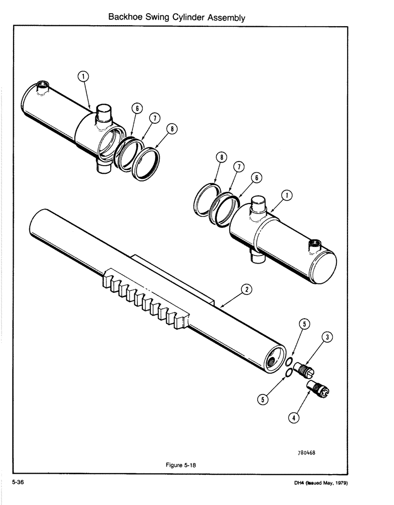 Схема запчастей Case DH4 - (5-36) - BACKHOE SWING CYLINDER ASSEMBLY (35) - HYDRAULIC SYSTEMS