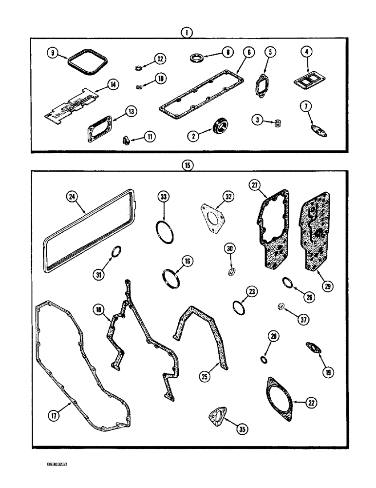 Схема запчастей Case 660 - (2-38) - ENGINE GASKET KITS, 4-390 ENGINE (02) - ENGINE