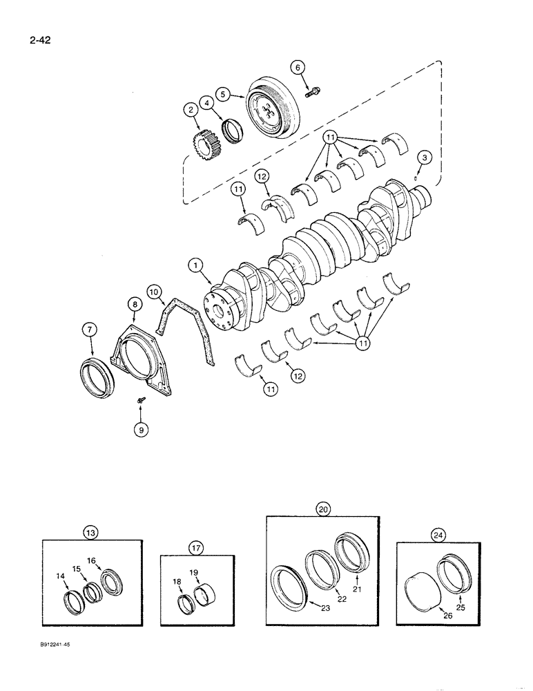 Схема запчастей Case 621 - (2-42) - CRANKSHAFT, 6T-590 ENGINE (02) - ENGINE