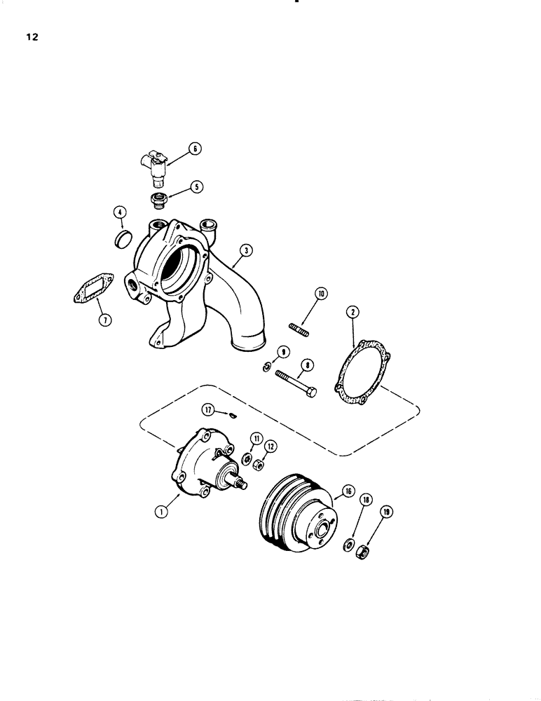 Схема запчастей Case W20 - (012) - WATER PUMP, (401 BD) DIESEL ENGINE (02) - ENGINE