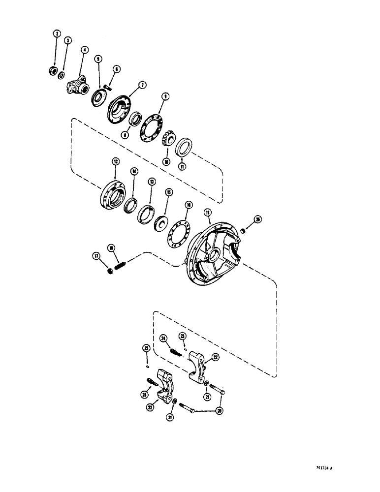 Схема запчастей Case 825 - (170) - PRM130 AXLE DIFFERENTIAL, DRIVE SHAFT YOKE, CAGE AND CARRIER (03) - TRANSMISSION