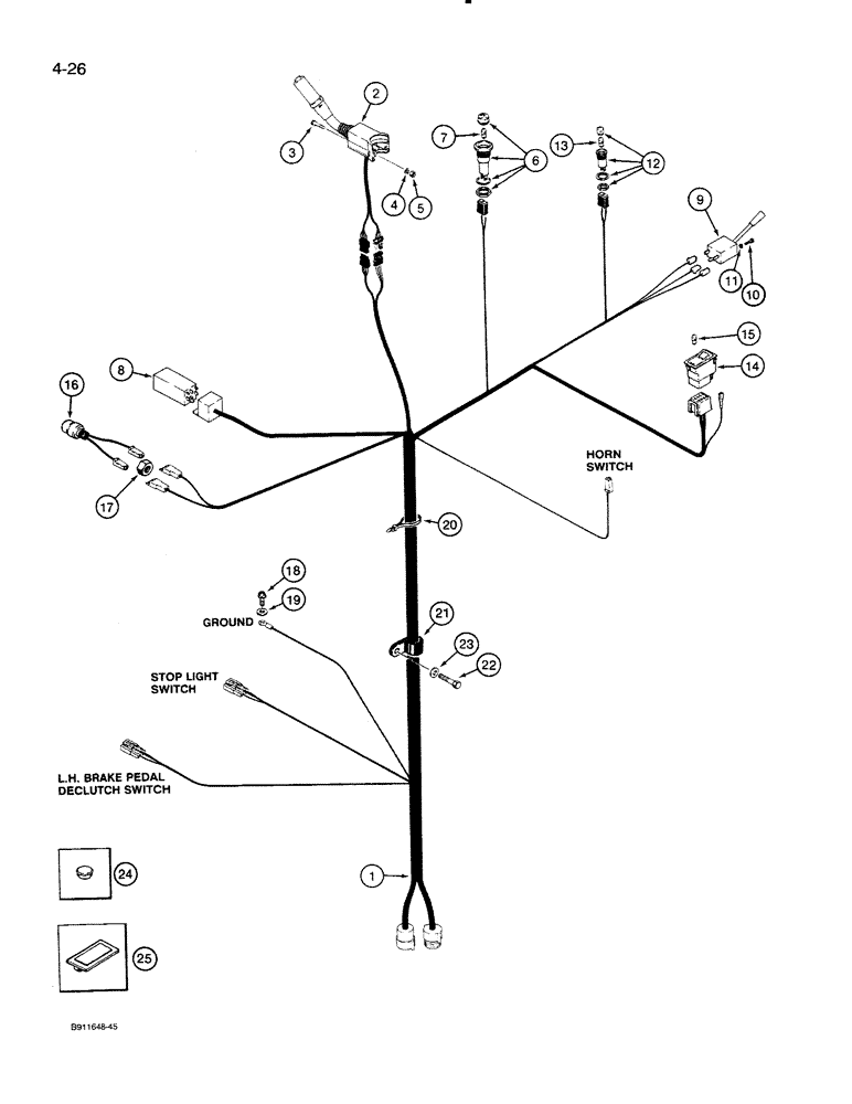 Схема запчастей Case 821 - (4-026) - HARNESS - PEDESTAL, *P.I.N. JAK0024165 AND AFTER (04) - ELECTRICAL SYSTEMS