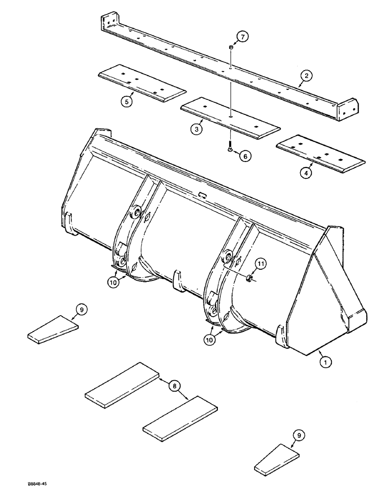 Схема запчастей Case W36 - (9-472) - LOADER BUCKETS, 3-1/2 CUBIC YD (2.7 CUBIC METER) BUCKET, 4 CUBIC YD (3.1 CUBIC METER) BUCKET (09) - CHASSIS