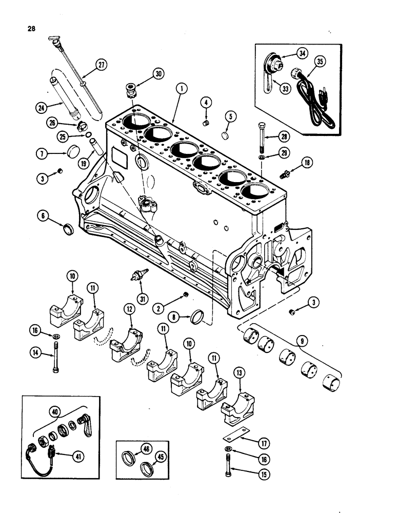 Схема запчастей Case W20B - (028) - CYLINDER BLOCK, 401BD AND 401BDT DIESEL ENGINE (02) - ENGINE