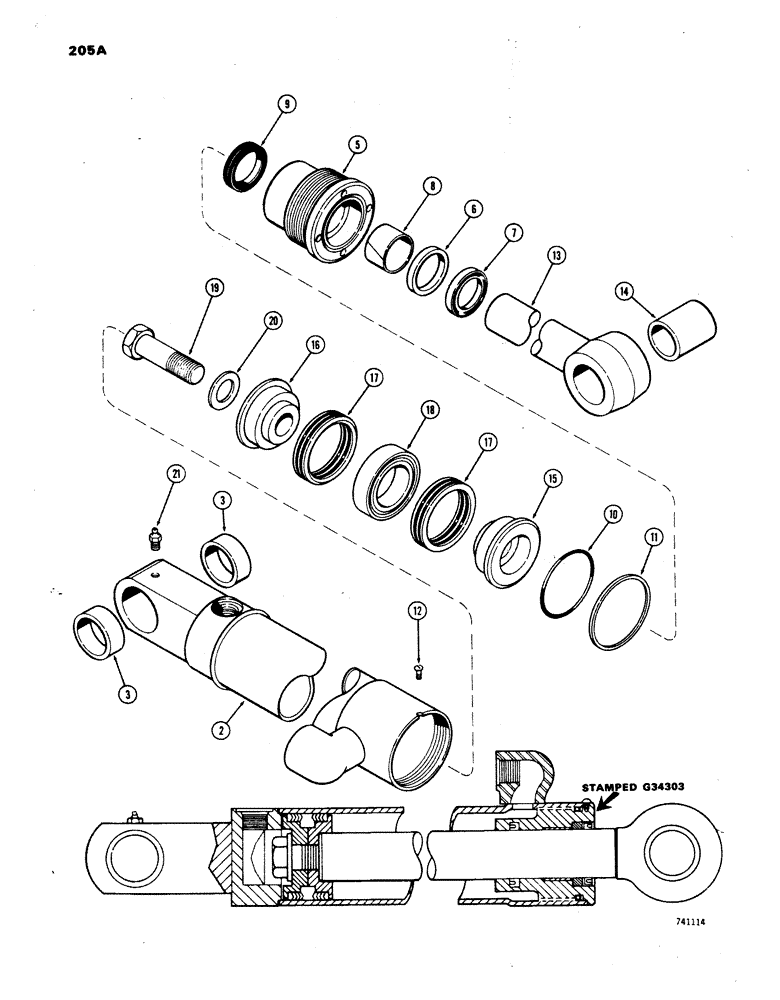 Схема запчастей Case W24B - (205A) - G34303 LOADER DUMP CYLINDER, GLAND IS STAMPED WITH CYLINDER PART NUMBER (08) - HYDRAULICS