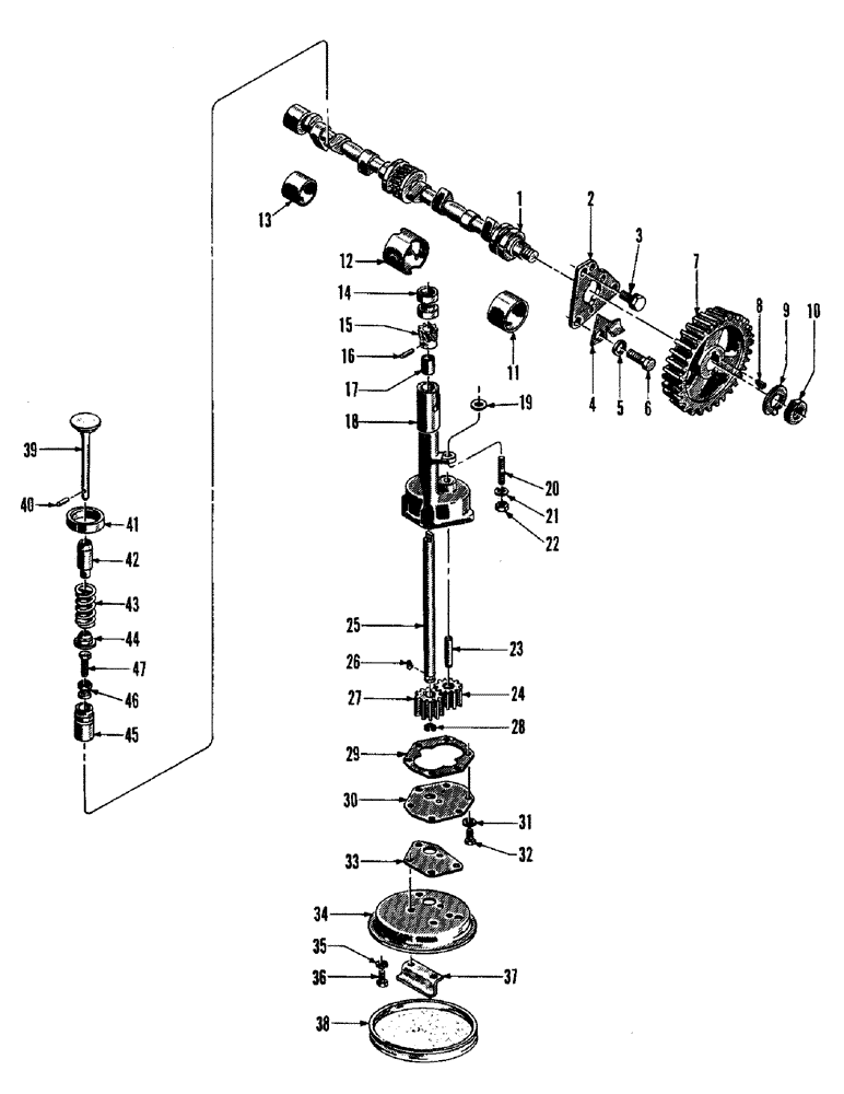 Схема запчастей Case 256 - (010) - CAMSHAFT & OIL PUMP PARTS (01) - ENGINE