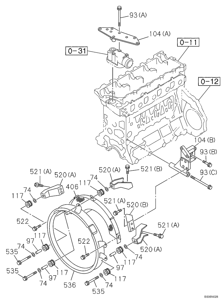 Схема запчастей Case CX225SR - (02-34) - BRACKET - FAN GUARD (02) - ENGINE