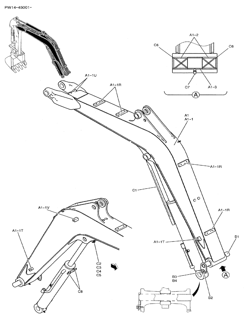 Схема запчастей Case CX31B - (03-001) - BOOM ASSY, STD 2.3M (7FT 7IN) (84) - BOOMS, DIPPERS & BUCKETS