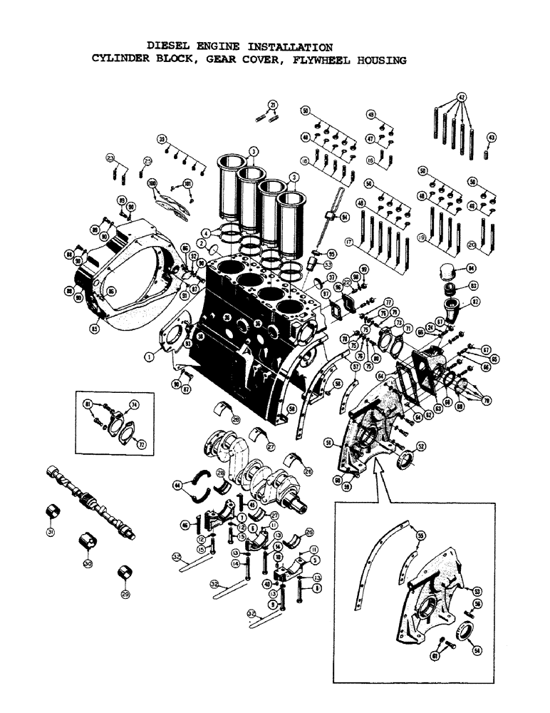 Схема запчастей Case 1000C - (008) - DIESEL ENGINE INSTALLATION, CYLINDER BLOCK, GEAR COVER, FLYWHEEL HOUSING (01) - ENGINE