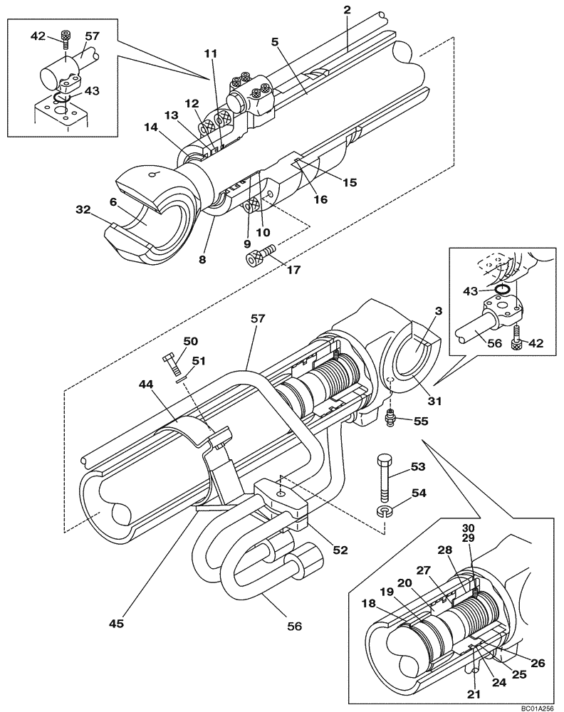 Схема запчастей Case CX240 - (08-46C) - BOOM CYLINDER - RIGHT - WITHOUT VALVE, PRESSURE RELIEF (08) - HYDRAULICS