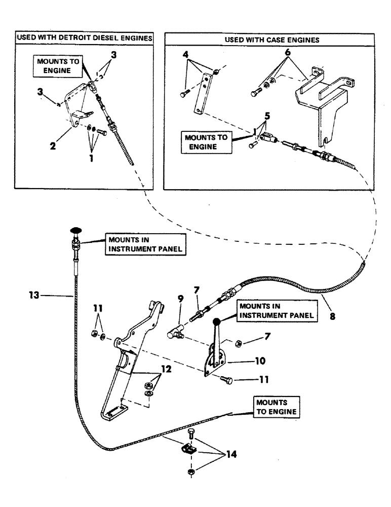 Схема запчастей Case 40EC - (036) - THROTTLE AND SHUT-OFF CONTROL CABLES (01) - ENGINE