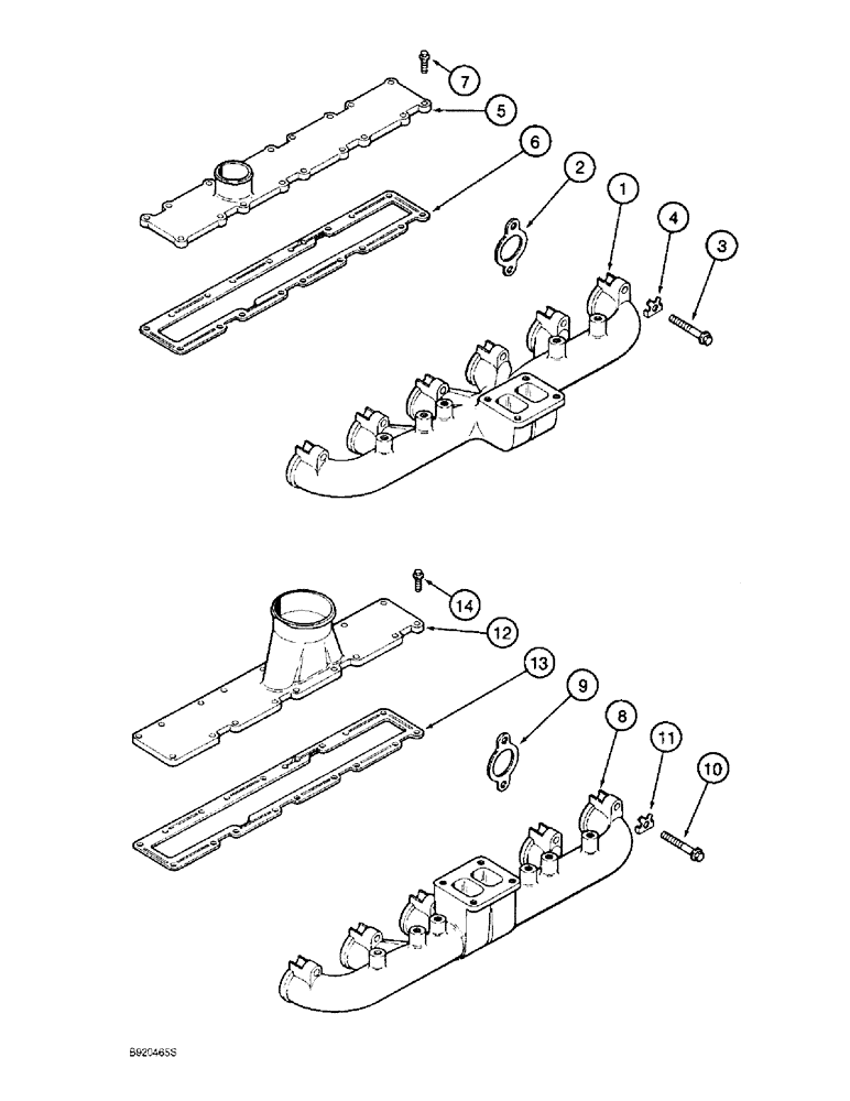 Схема запчастей Case 1150E - (2-012) - MANIFOLDS, 6-830 ENG, 6T-830 ENG EXHAUST 6T-830 ENG (02) - ENGINE