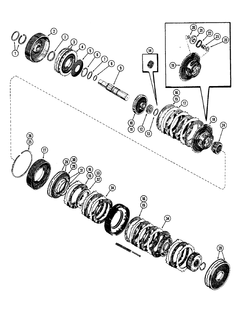 Схема запчастей Case W10 - (084) - INTER. - HI-LO PLANETARY CLUTCH (06) - POWER TRAIN