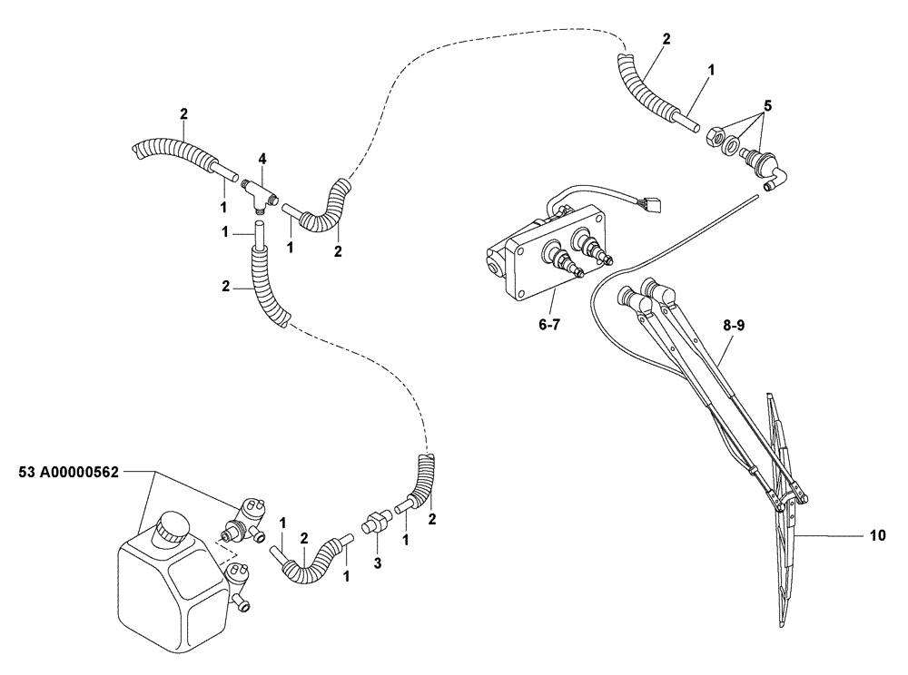 Схема запчастей Case 327B - (53A00000565[001]) - SIDE WASHER / WIPER ASSY, CAB (87314221) (10) - Cab/Cowlings