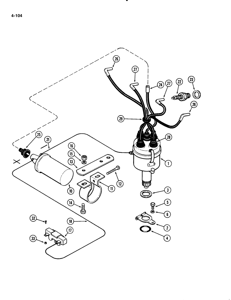 Схема запчастей Case 1835B - (4-104) - SPARK IGNITION SYSTEM, 148B SPARK IGNITION ENGINE (04) - ELECTRICAL SYSTEMS