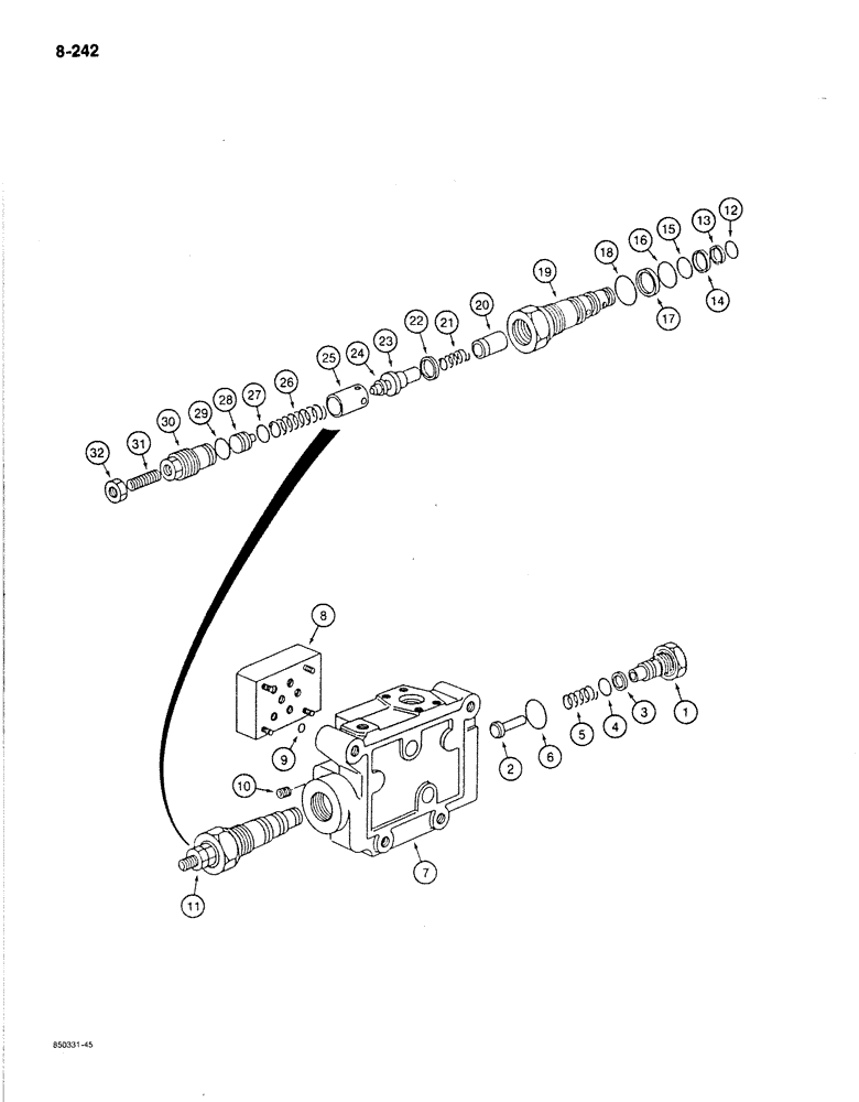 Схема запчастей Case 170B - (8-242) - ATTACHMENT CONTROL VALVE, MAIN RELIEF VALVE, CHECK VALVE - END INLET, P.I.N. 74341 THRU 74456 (08) - HYDRAULICS