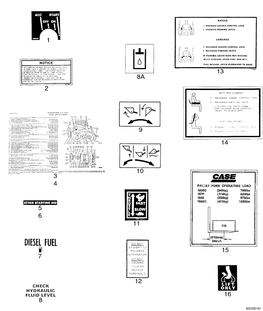 Схема запчастей Case 1840 - (09-43) - DECALS - ENGLISH (09) - CHASSIS/ATTACHMENTS