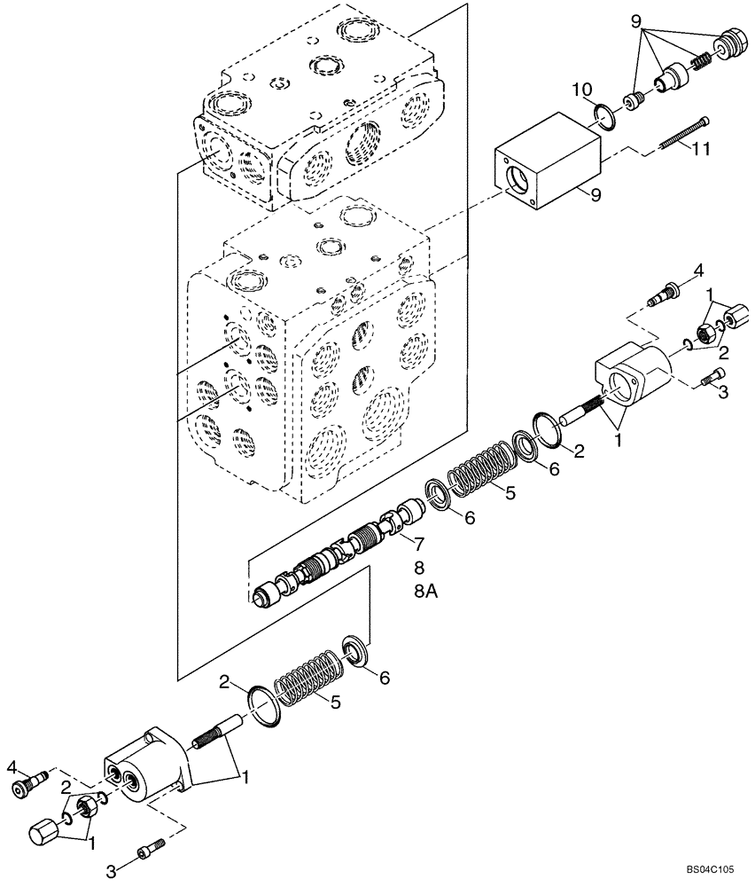 Схема запчастей Case 721D - (08-16F) - VALVE SECTION - BUCKET/BOOM/OPTIONAL SPOOLS (3 SPOOL VALVE) (XT) - IF USED (08) - HYDRAULICS