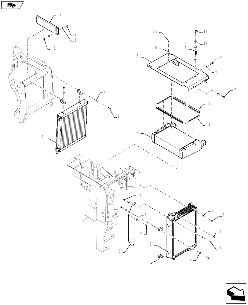 Схема запчастей Case 821F - (10.408.04) - RADIATOR, TRANSMISSION AND HYDRAULIC COOLER INSTALLATION 821F (10) - ENGINE