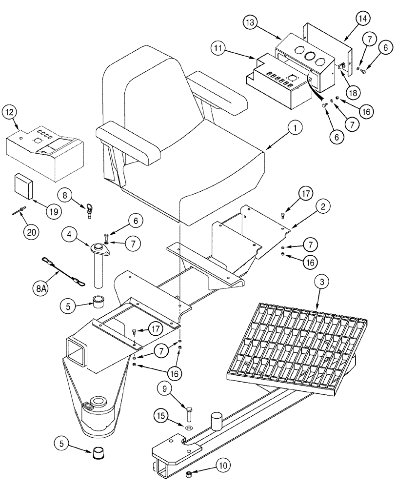 Схема запчастей Case 6030 - (09-19) - SEAT CONSOLE, COVERS (09) - CHASSIS/ATTACHMENTS