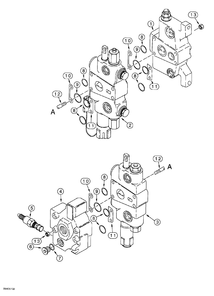 Схема запчастей Case 580SL - (8-072) - LOADER CONTROL VALVE TWO SPOOL, WITH MALE TYPE SPOOL EYES (08) - HYDRAULICS