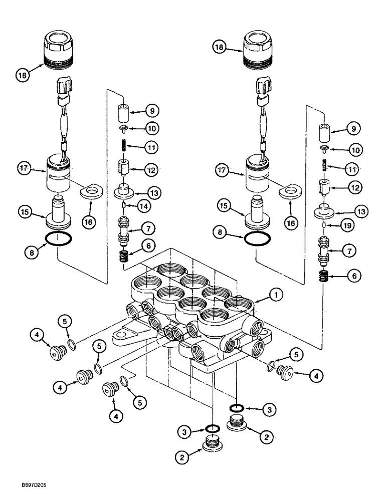 Схема запчастей Case 9030B - (8-156) - PILOT CONTROL SOLENOID VALVE, P.I.N. DAC03#2001 AND AFTER (08) - HYDRAULICS