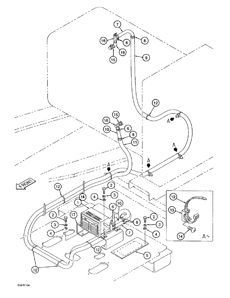 Схема запчастей Case 9020B - (9-044) - HEATER AND HOSES (09) - CHASSIS