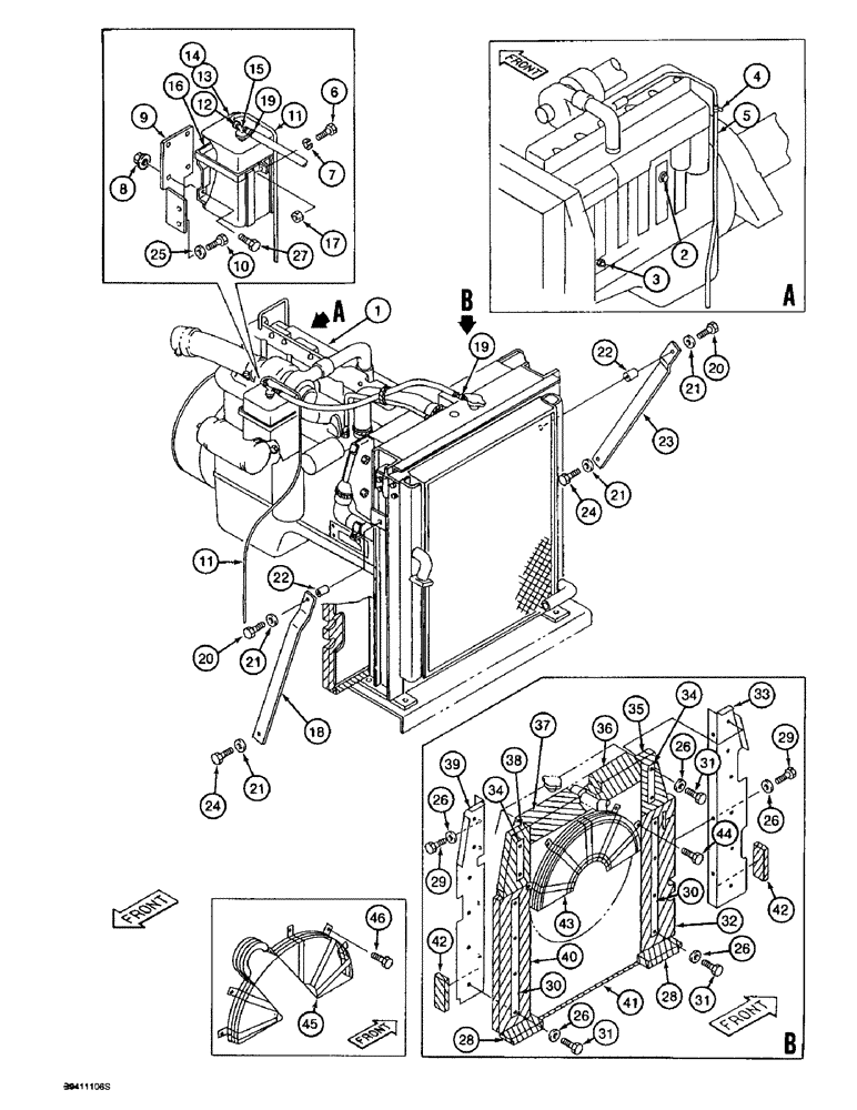 Схема запчастей Case 9040B - (2-06) - RADIATOR SUPPORTS AND COOLANT OVERFLOW RESERVOIR, PRIOR TO P.I.N. DAC04#2001 (02) - ENGINE