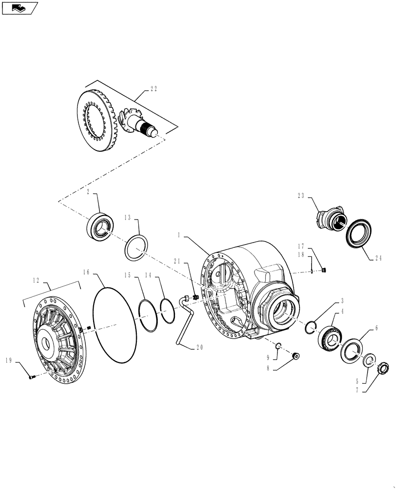 Схема запчастей Case 1021F - (44.106.04[01]) - FRONT AXLE DIFFERENTIAL CARRIER, LOCK AXLES (25) - FRONT AXLE SYSTEM