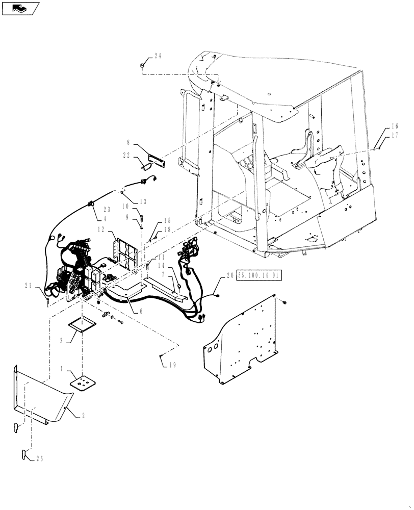 Схема запчастей Case 621F - (55.100.14) - MAIN CAB HARNESS INSTALLATION (55) - ELECTRICAL SYSTEMS