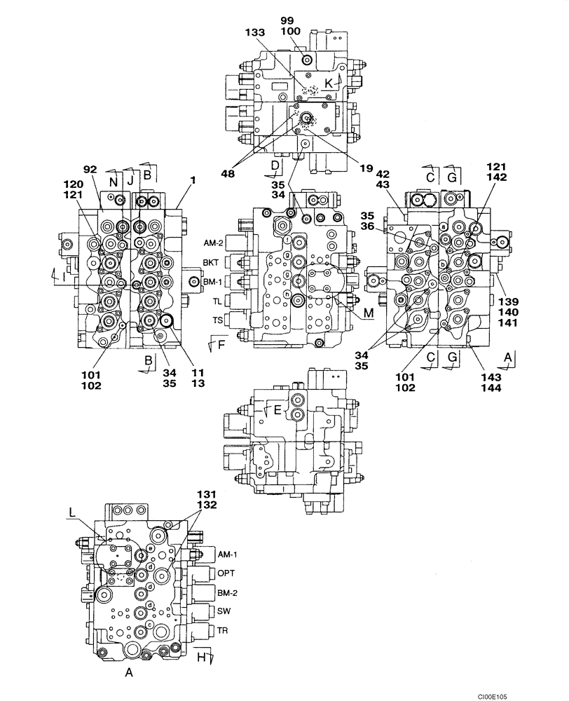 Схема запчастей Case CX130 - (08-090) - KNJ2852 CONTROL VALVE (08) - HYDRAULICS