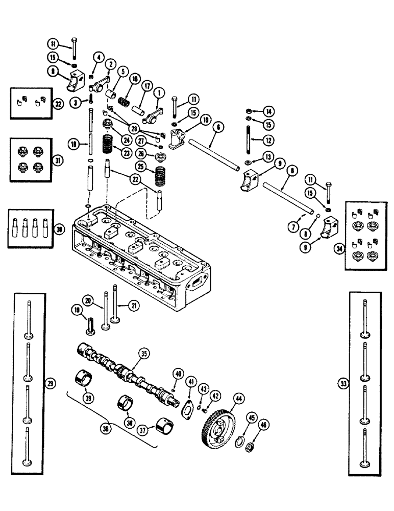 Схема запчастей Case 310G - (034) - VALVE MECHANISM AND CAMSHAFT, (148B) SPARK IGNITION ENGINE (01) - ENGINE