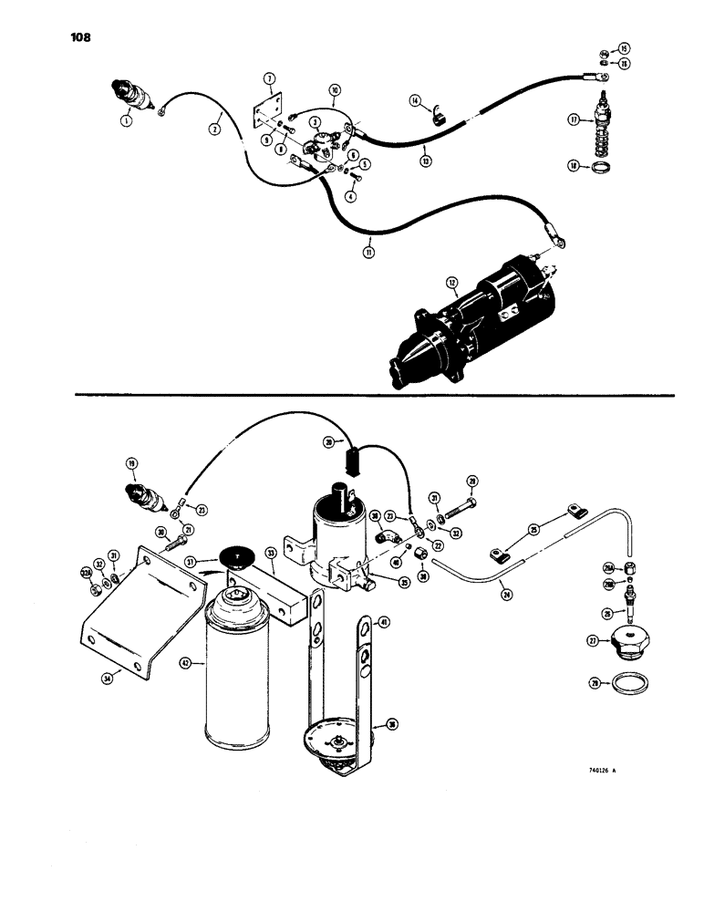 Схема запчастей Case 1450 - (108) - ENGINE PRE-HEATER, COLD START AID (ETHER INJECTION) (04) - ELECTRICAL SYSTEMS