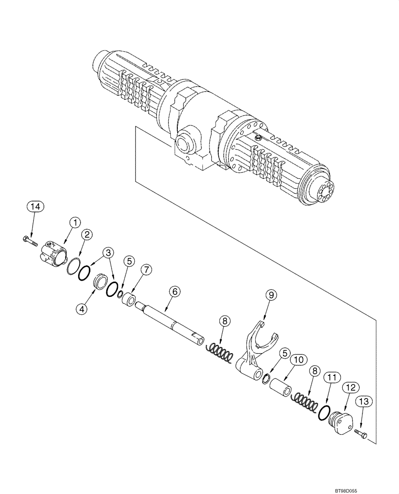 Схема запчастей Case 590SM - (06-44) - AXLE, REAR DRIVE - DIFFERENTIAL LOCK (CLOCKWISE INPUT, MODELS WITHOUT POWERSHIFT) (06) - POWER TRAIN