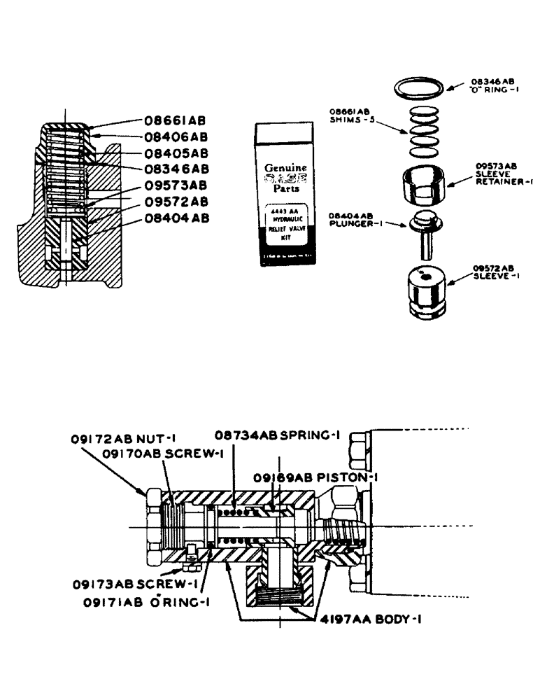 Схема запчастей Case 420 - (134) - RELIEF VALVE ASSEMBLY AND 4443AA SERVICE KIT FOR TRACTORS WITHOUT EAGLE HITCH (35) - HYDRAULIC SYSTEMS