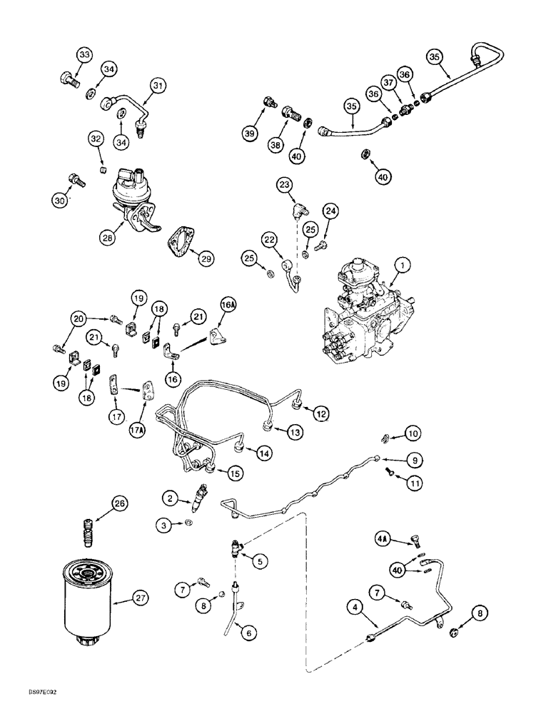 Схема запчастей Case 590L - (3-08) - FUEL INJECTION SYSTEM AND FUEL FILTER, 4T-390 ENGINE (03) - FUEL SYSTEM