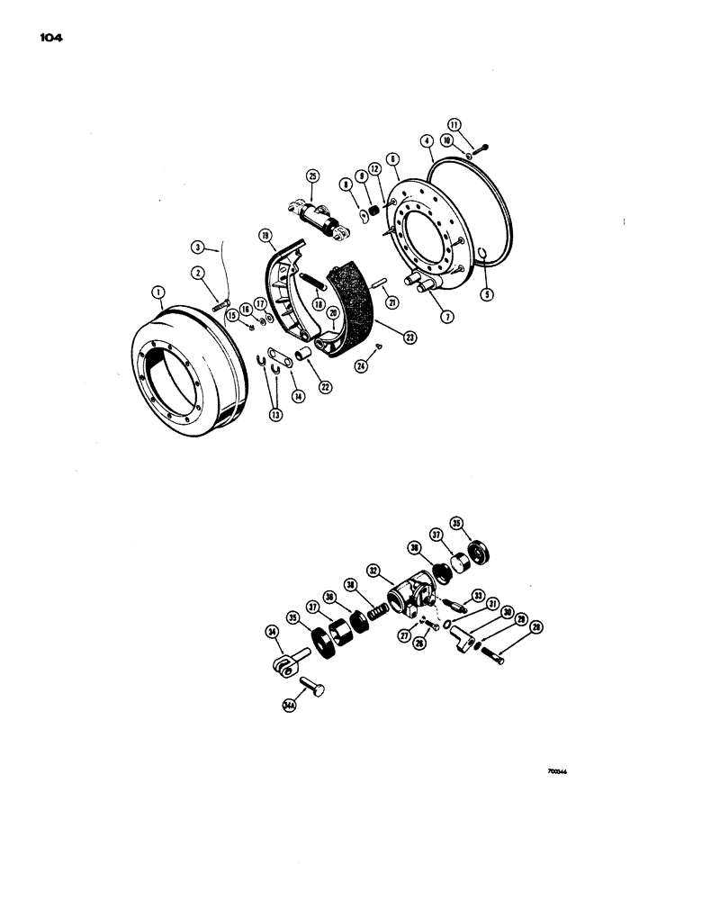 Схема запчастей Case W24 - (104) - REAR AXLE BRAKES, BEFORE TRACTOR SN. 9105061 (06) - POWER TRAIN