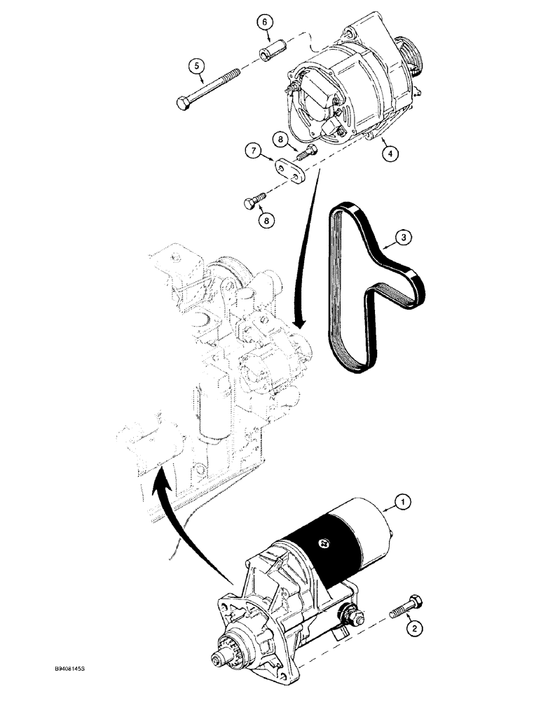 Схема запчастей Case 590L - (4-08) - STARTER AND ALTERNATOR MOUNTING (04) - ELECTRICAL SYSTEMS