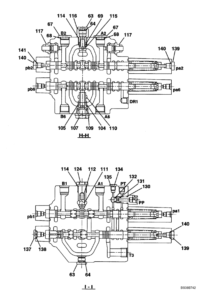 Схема запчастей Case CX80 - (08-63) - CONTROL VALVE - 2ND OPTION - (KAJ5077) 4 OF 8 (08) - HYDRAULICS