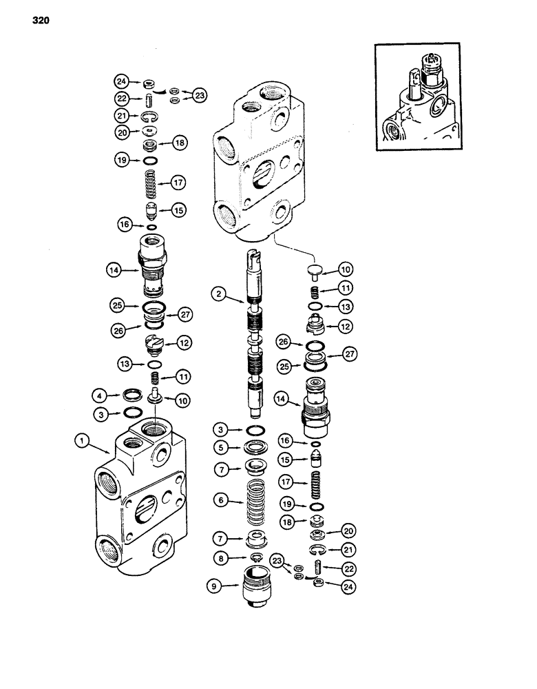 Схема запчастей Case 480D - (320) - BACKHOE CONTROL VALVE, DIPPER AND BUCKET SECTION, 480D MODELS ONLY (35) - HYDRAULIC SYSTEMS