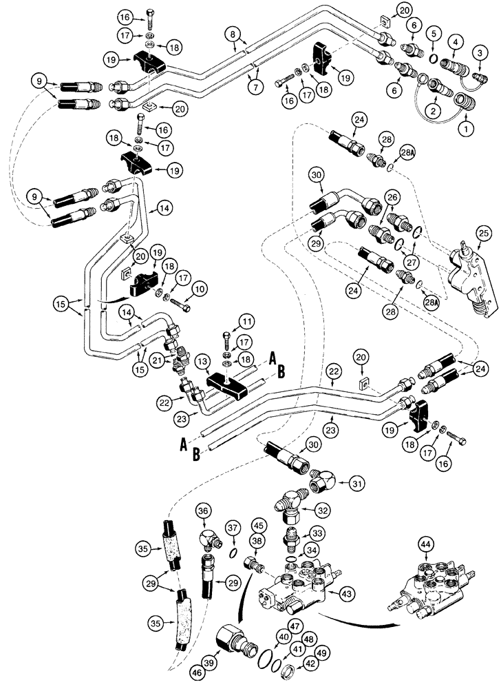 Схема запчастей Case 1835C - (8-48) - AUXILIARY HYDRAULIC CIRCUIT, PRIOR TO P.I.N. JAF0037077 (08) - HYDRAULICS