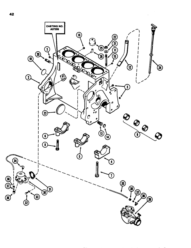 Схема запчастей Case 1845 - (042) - CYLINDER BLOCK, (159) SPARK IGNITION ENGINE, FUEL PUMP (10) - ENGINE