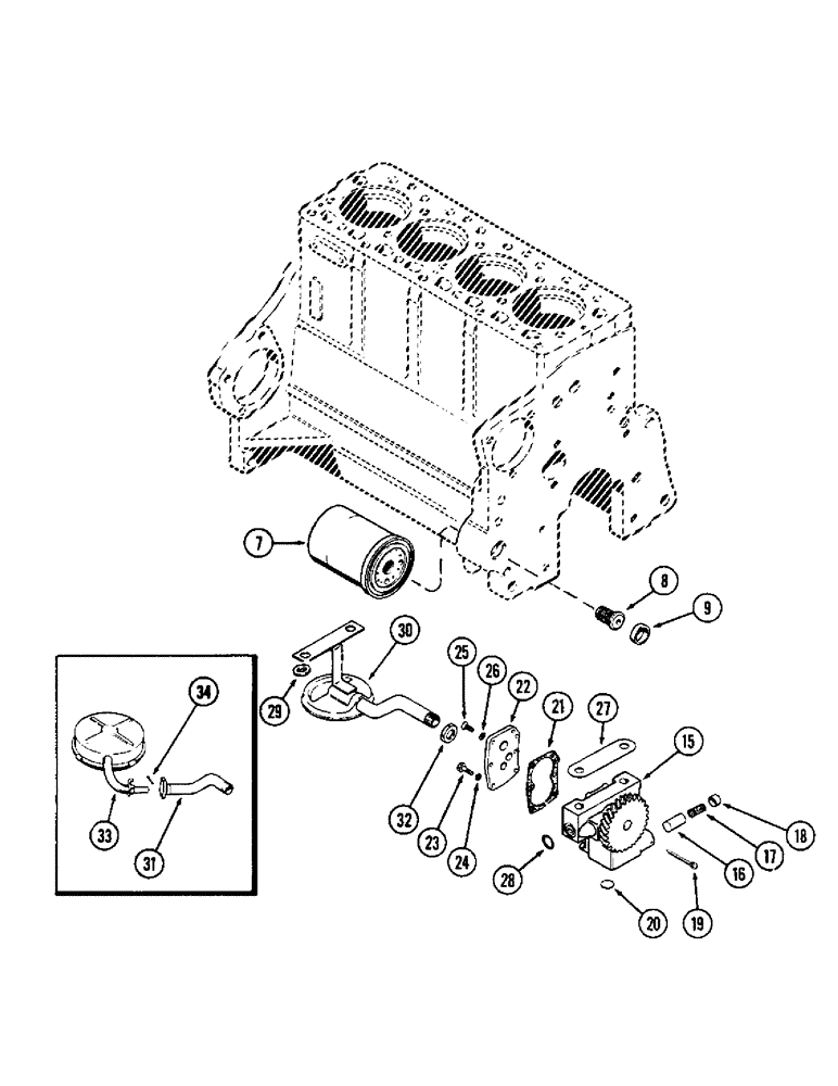 Схема запчастей Case 580B - (030) - OIL FILTER, (188) DIESEL ENGINE (02) - ENGINE