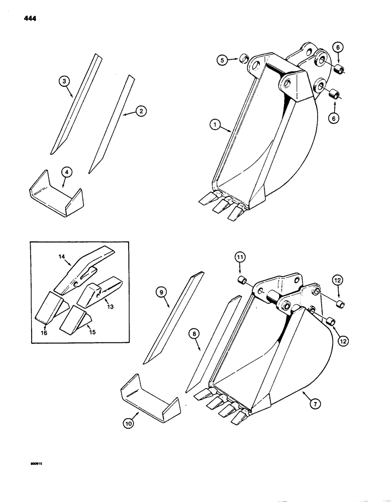 Схема запчастей Case 480D - (444) - BACKHOE BUCKETS, 480D MODELS ONLY, TRENCHING BUCKETS (84) - BOOMS, DIPPERS & BUCKETS