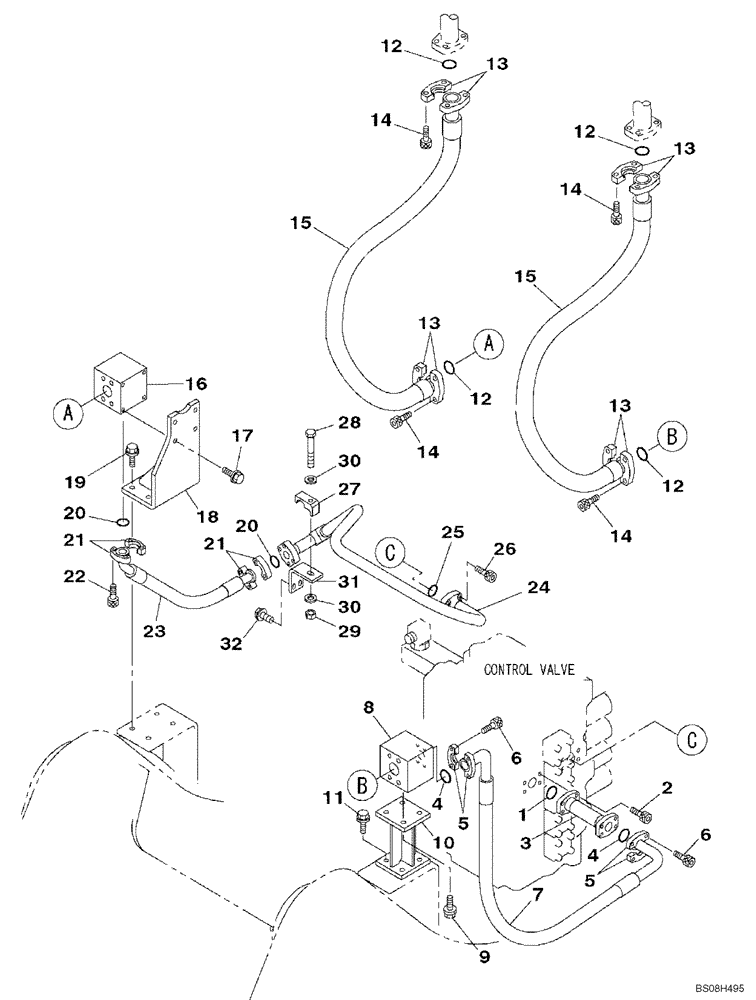 Схема запчастей Case CX470B - (08-49) - HYDRAULICS, AUXILIARY - DOUBLE ACTING CIRCUIT, TRIGGER ACTIVATED (08) - HYDRAULICS