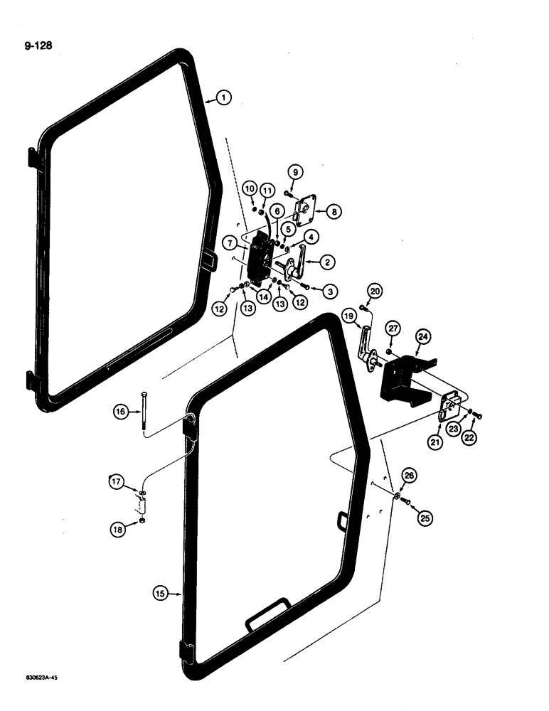 Схема запчастей Case 680L - (9-128) - CAB SIDE WINDOWS (09) - CHASSIS/ATTACHMENTS