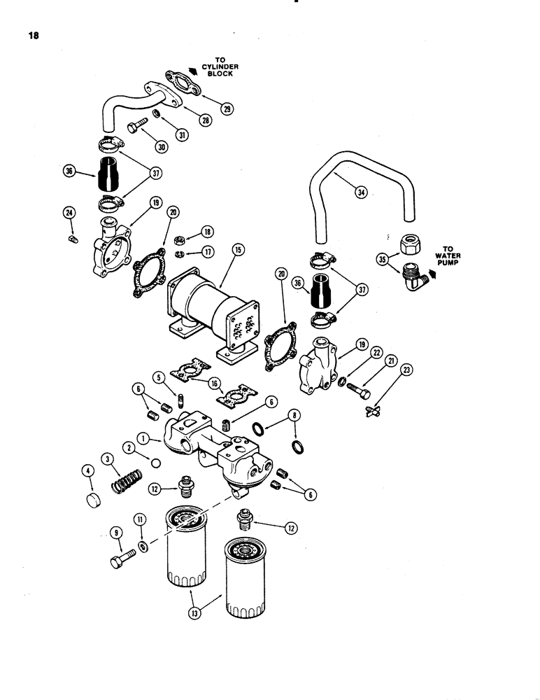 Схема запчастей Case 1150C - (018) - OIL FILTER AND COOLER, 451BD DIESEL ENGINE, FOR ALTITUDE COMPENSATING ENG. (02) - ENGINE