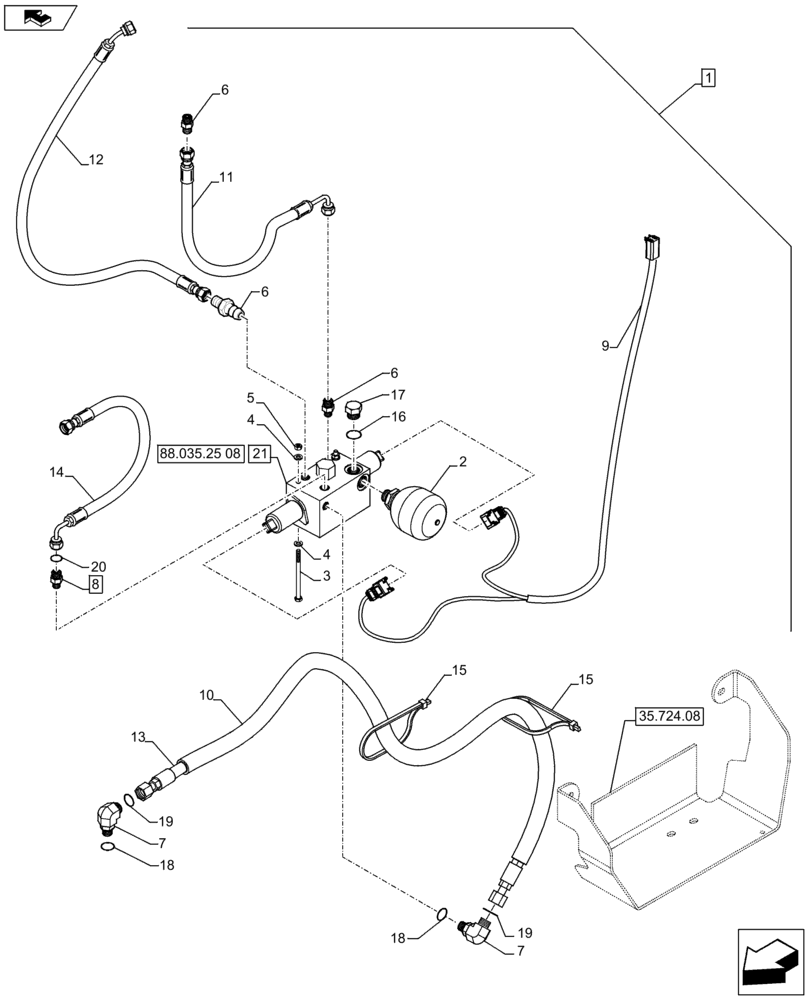 Схема запчастей Case 580SN WT - (88.035.25[04]) - DIA KIT, PILOT CONTROLS, 3 SPOOLS, POWERSHIFT TRANSMISSION (88) - ACCESSORIES